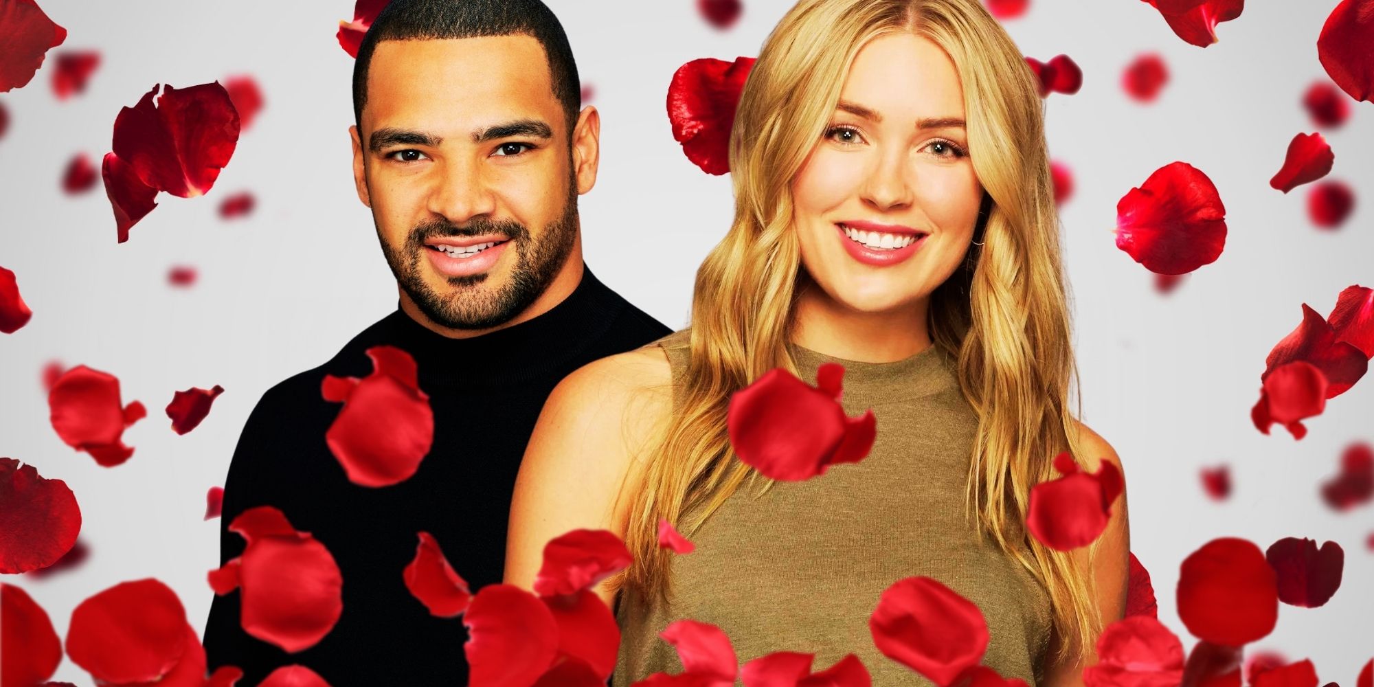 Bachelor Nation stars smiling with rose petals falling around them