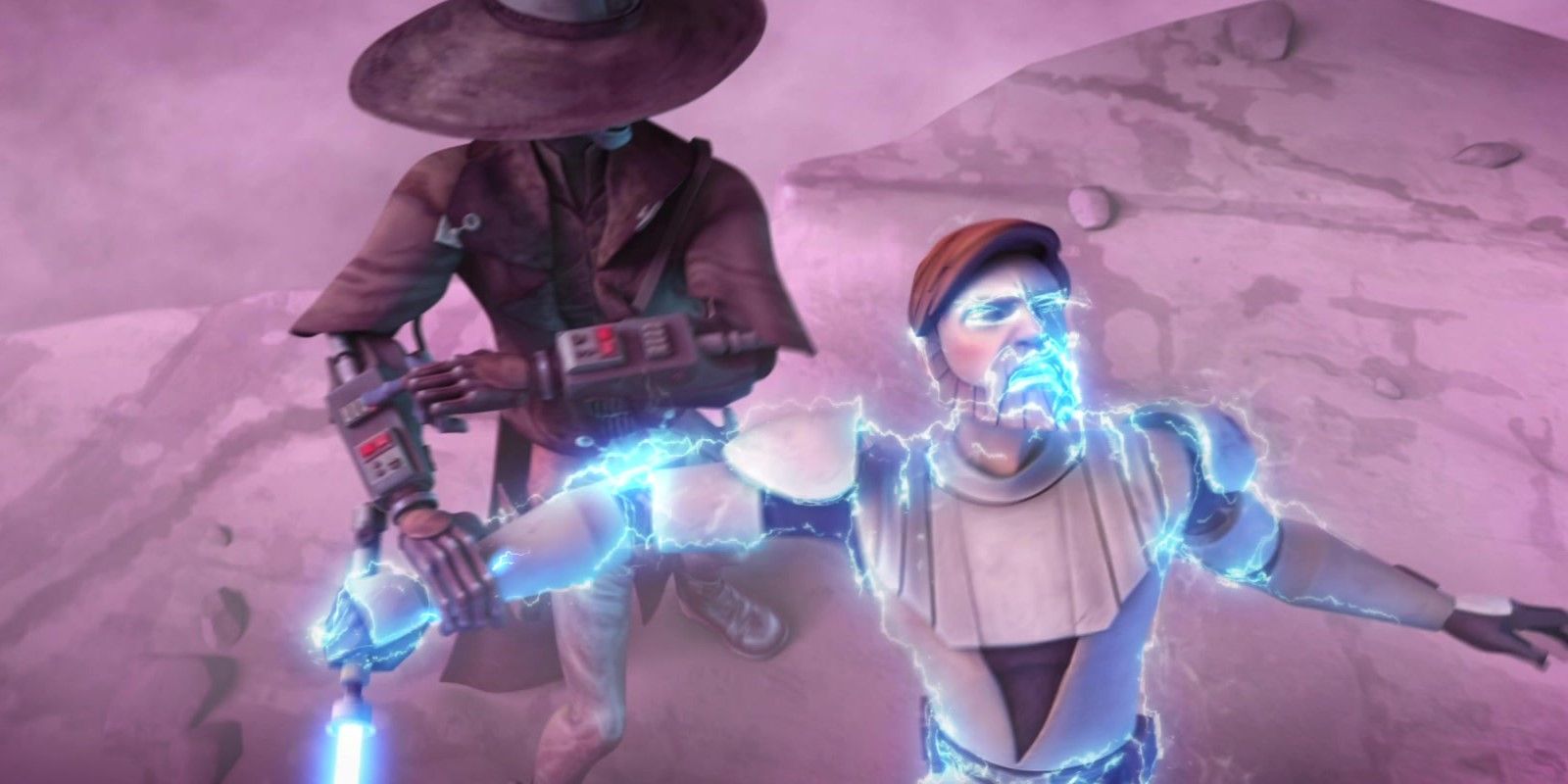 Cad Bane choca Obi-Wan Kenobi em Star Wars: The Clone Wars, temporada 3, episódio 9