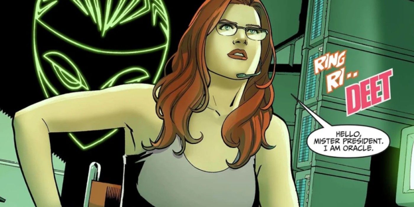 Barbara Gordon conversando com o presidente em um fone de ouvido em Batgirl