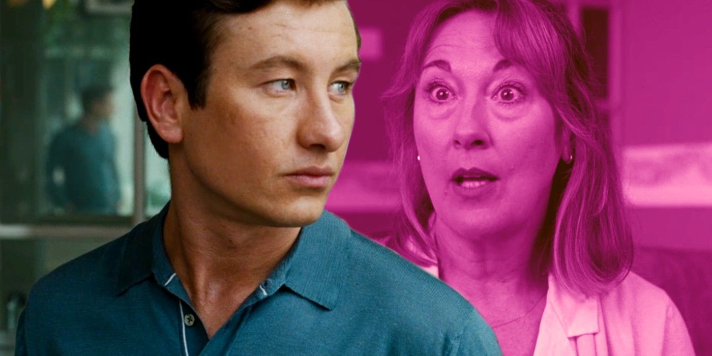 Barry Keoghan as Oliver Quick and Dorothy Atkinson as his mother in Saltburn