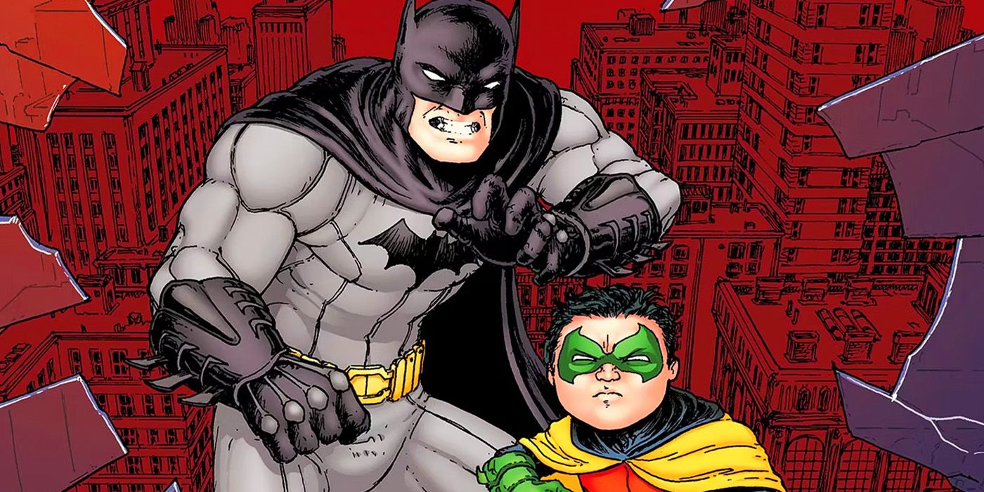 Batman and Robin with broken glass in DC Comics