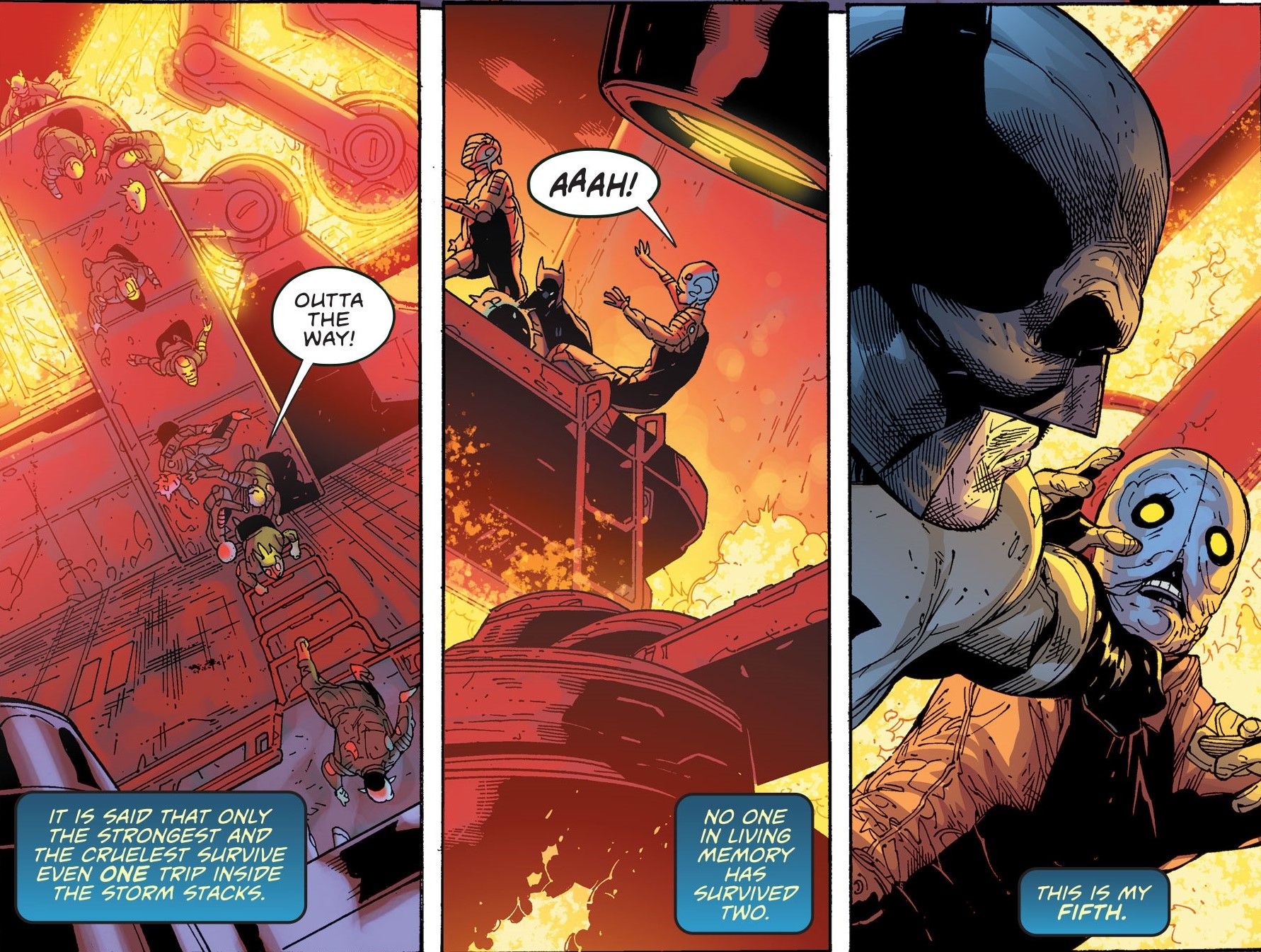 Batman Off-World #2 Bruce surviving the Storm Stacks