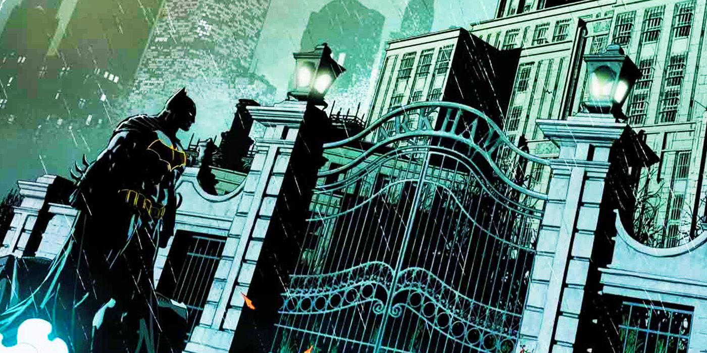 Batman outside Arkham Asylum in DC Comics