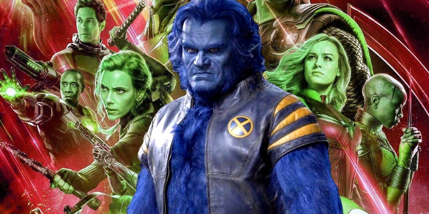 Imagen mezclada con el póster de Avengers Endgame y la bestia de Kelsey Grammer de X-men last stand