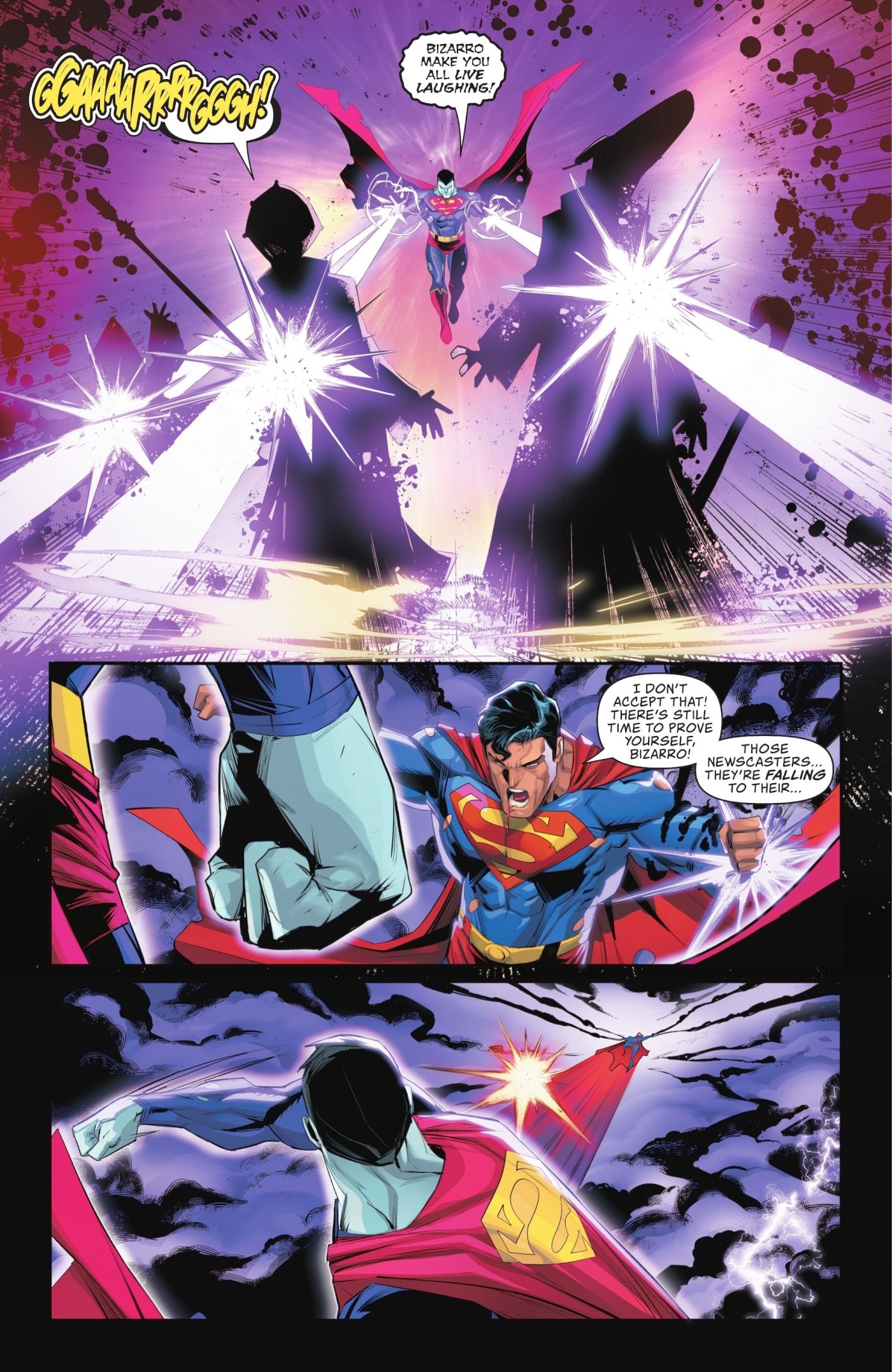 Action Comics #1061, Bizarro attacks Superman in a rage over the loss of his planet