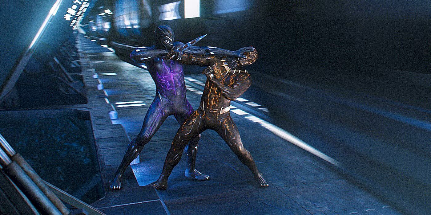 Black Panther and Killmonger fight 