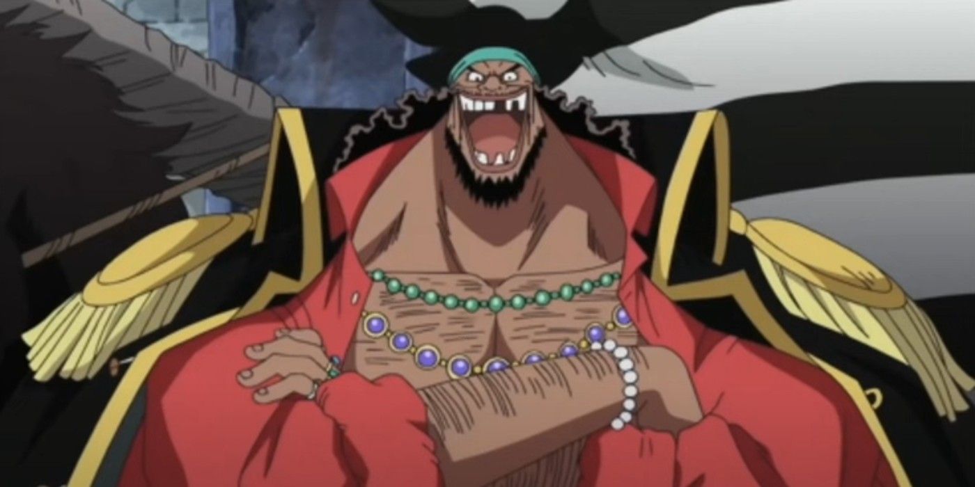 Blackbeard laughs in One Piece with his arms crossed