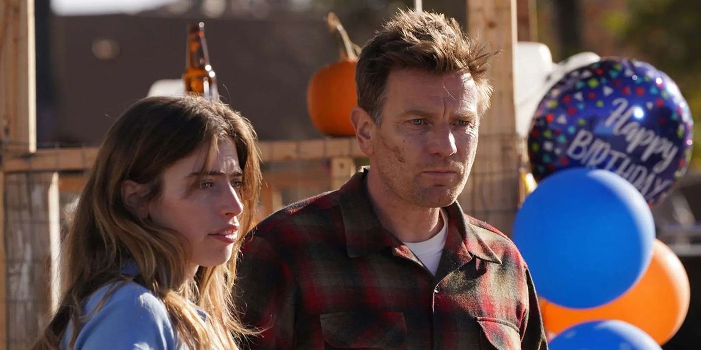 Bleeding Love Clara and Ewan McGregor with balloons in front of them
