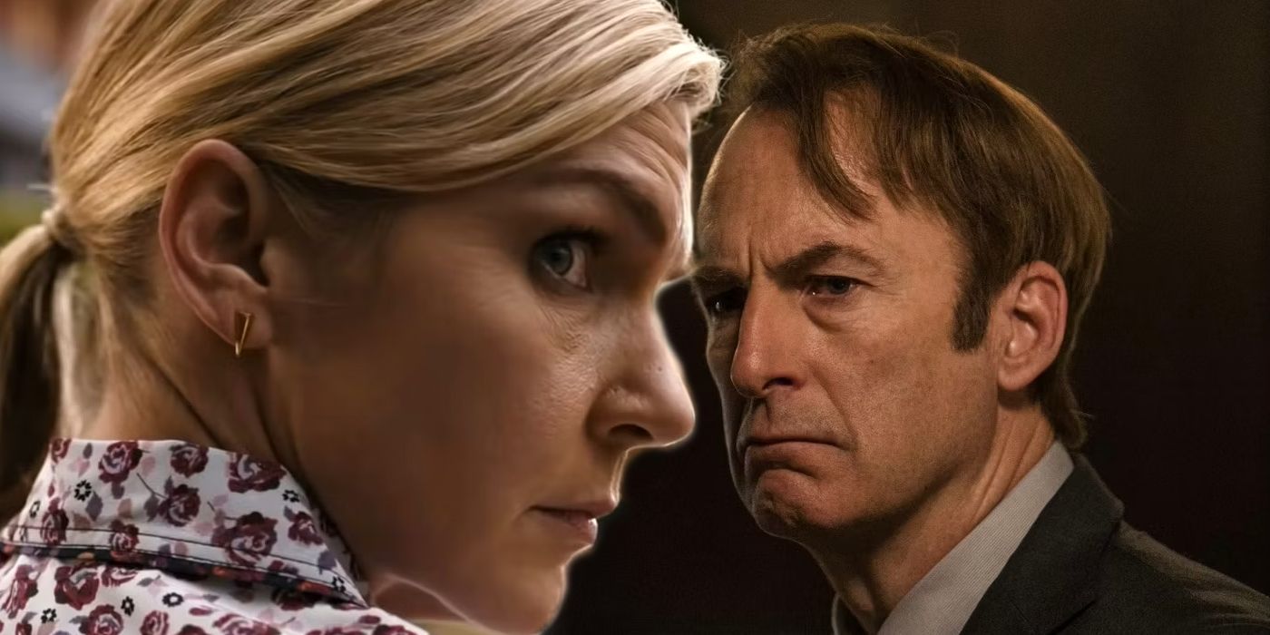 Kim Wexler looking behind her next to Jimmy McGill looking frustrated in Better Call Saul.