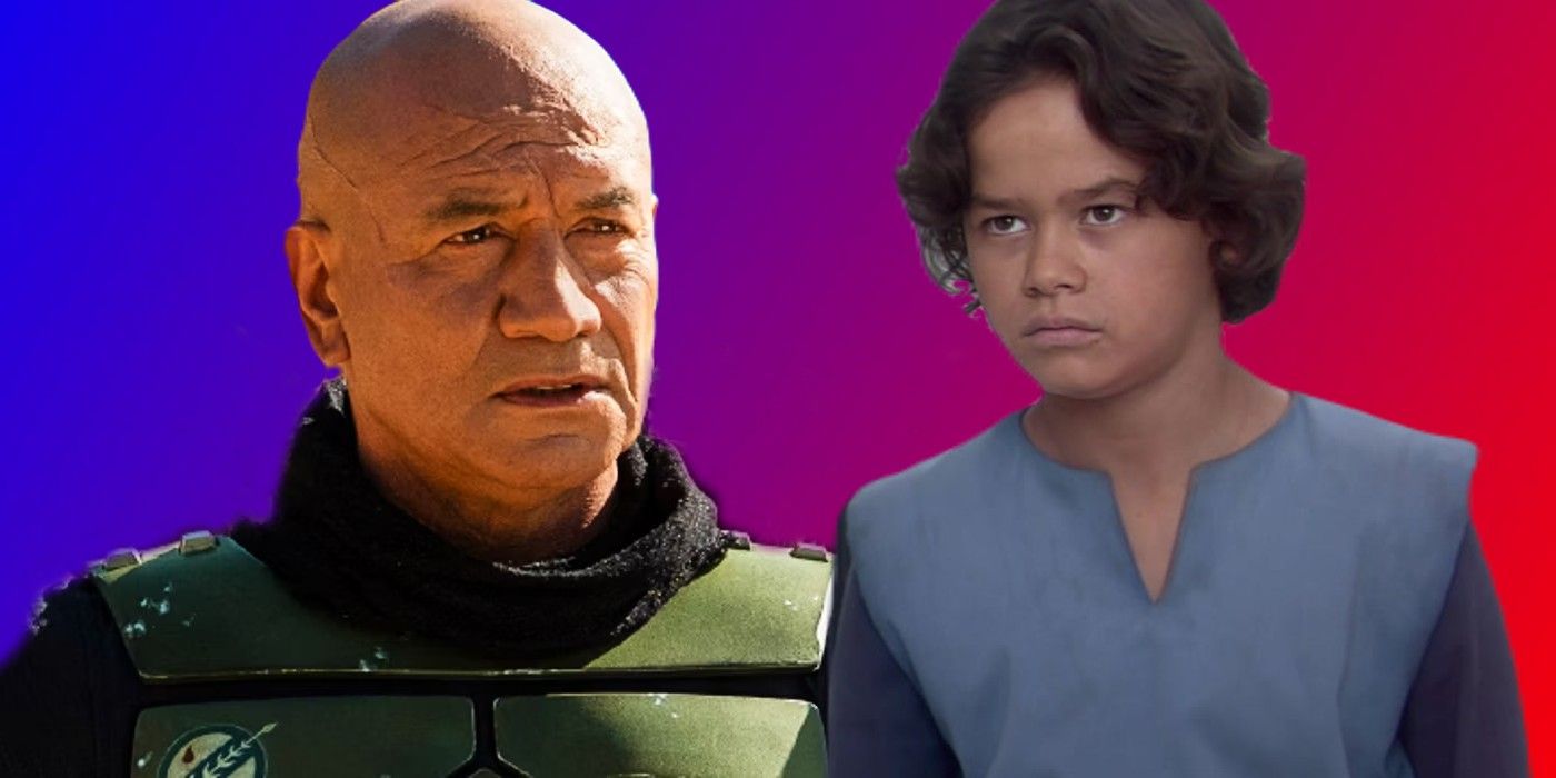 Boba Fett (Temuera Morrison) in The Book of Boba Fett next to a younger Boba Fett (Daniel Logan) in Star Wars: Episode II - Attack of the Clones