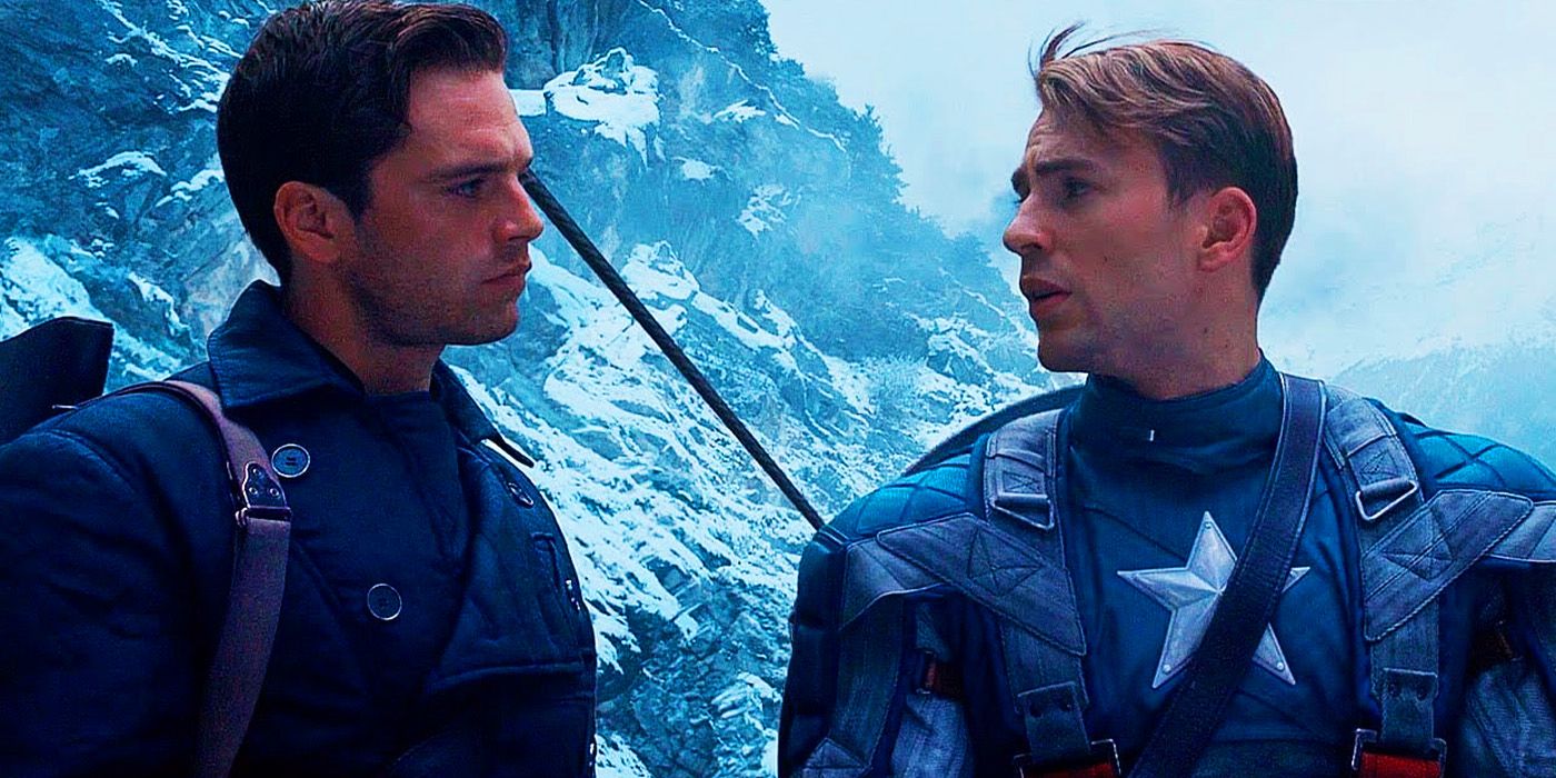 Bucky Barnes (Sebastian Stan) com Steve Rogers (Chris Evans) em Capitão América O Primeiro Vingador
