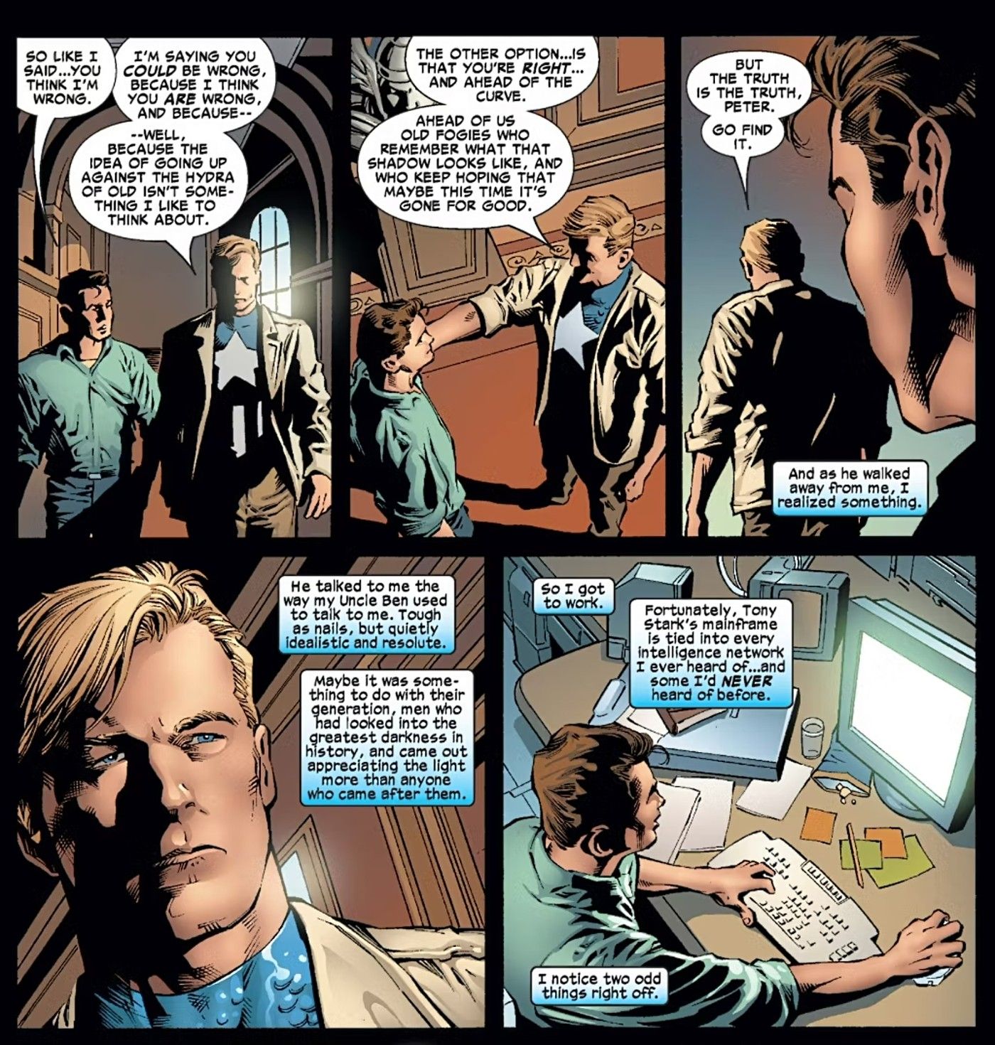 Amazing Spider-Man #521, Spider-Man notes that Captain America reminds him a lot of Uncle Ben, perhaps because they come from the same generation