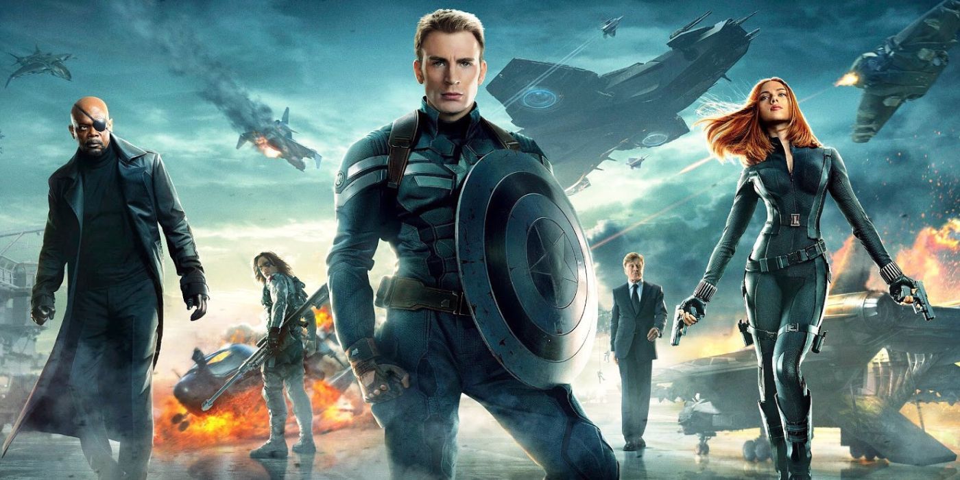 Captain America The Winter Soldier poster featuring the characters standing side by side