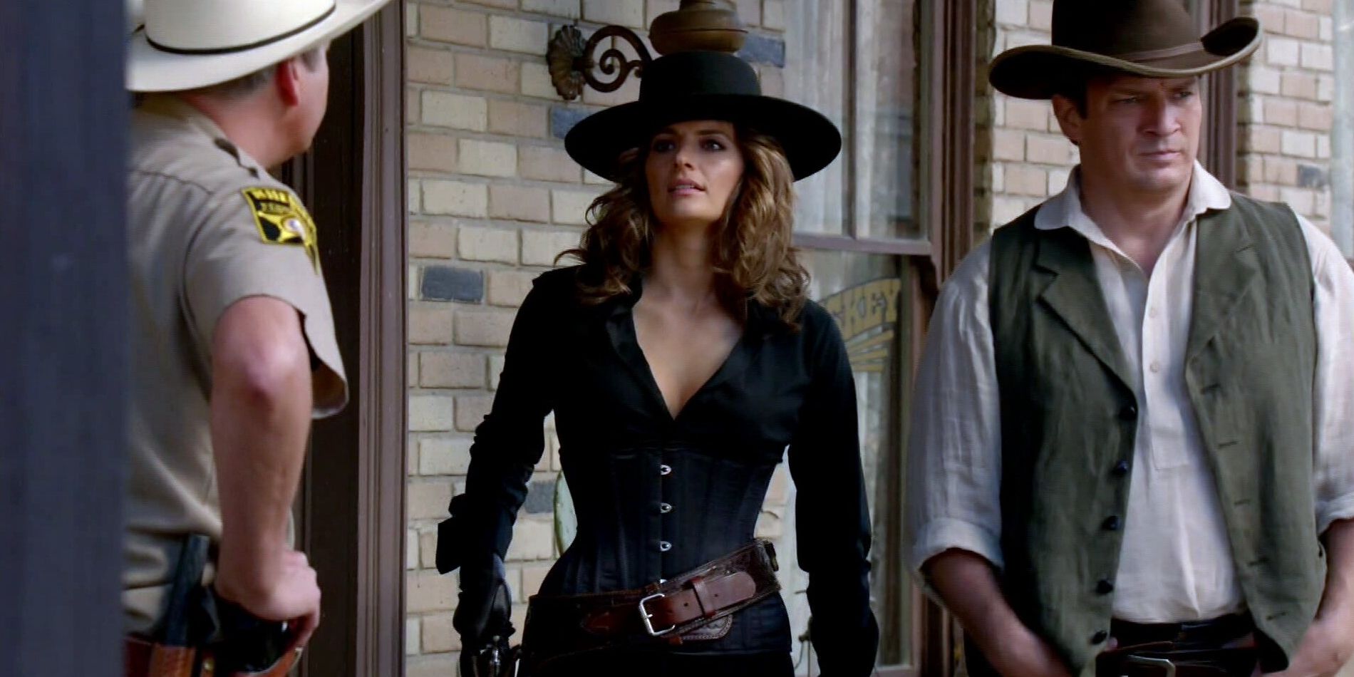 Castle and Beckett in cowboy outfits in Castle season 7 episode Once Upon A Time In The West