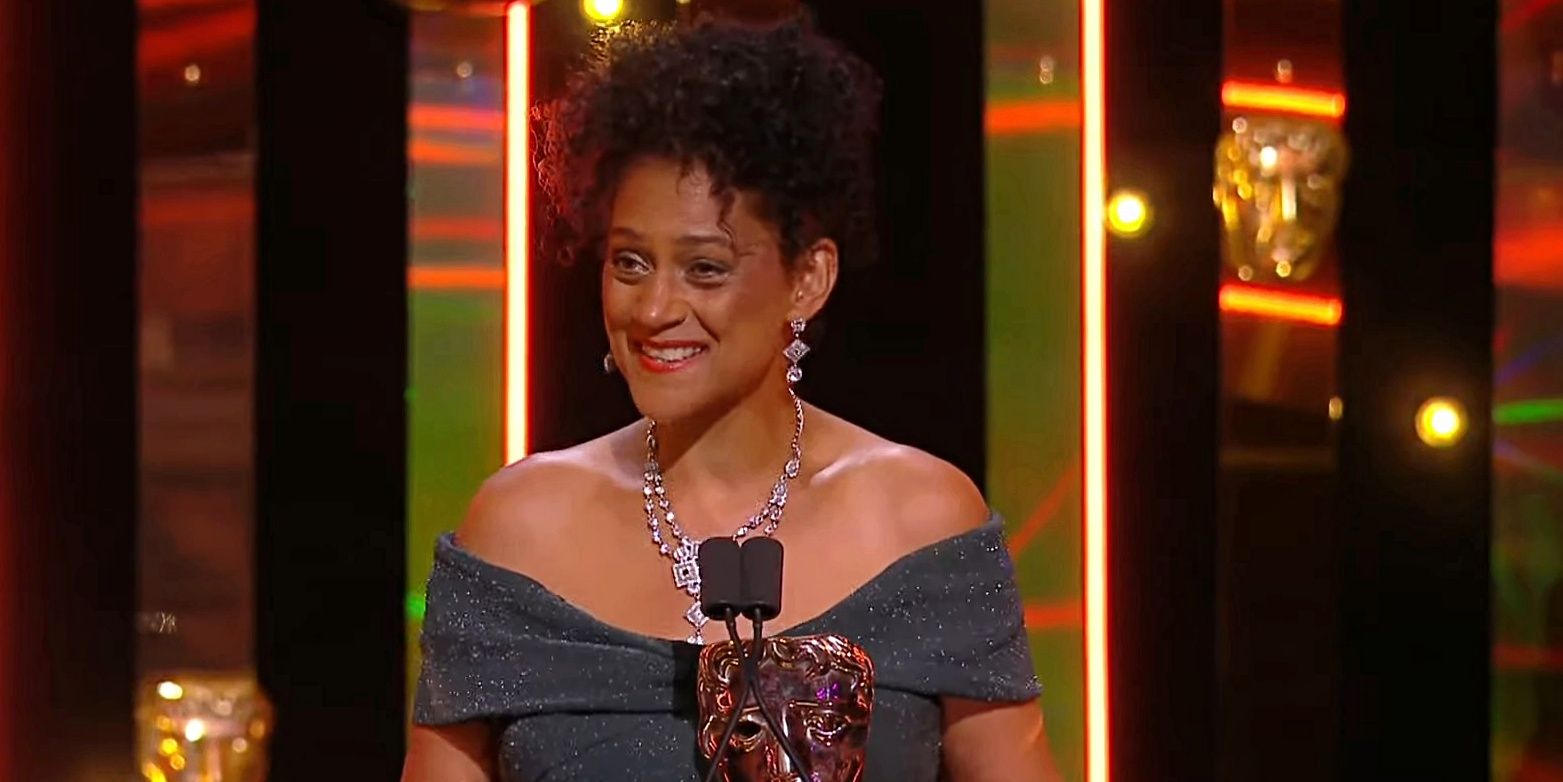 Cathy Tyson accepting a BAFTA award.