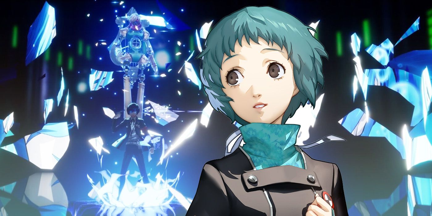 Closeup of Fuuka with Makoto summoning his persona in the background from Persona 3 Reload