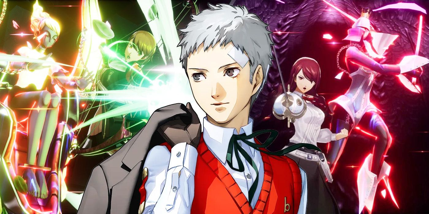 Closeup of Akihiko with other party members from Persona 3 Reload in the background with their personas.