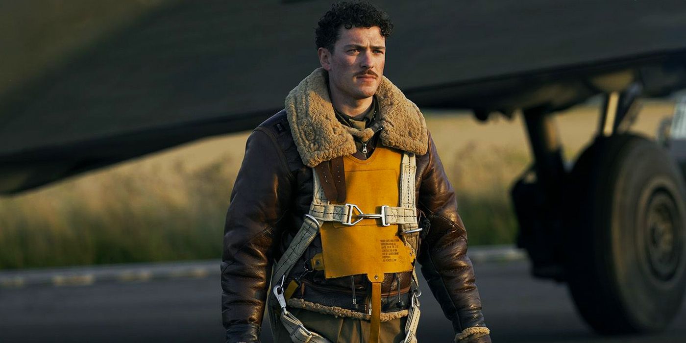 Character walking in front of a plane in Masters of the Air