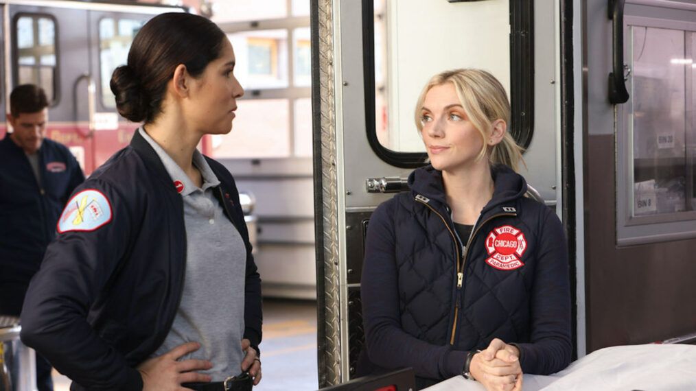 Kara Killmer as Sylvie and Miranda Rae Mayo as Stella in Chicago Fire Season 12 premiere