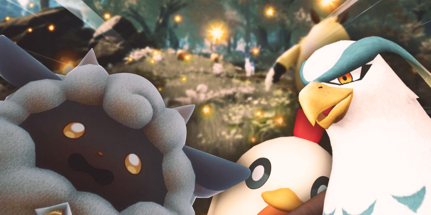 Chikipi, Tocotoco, and Galeclaw from Palworld looking at the camera.