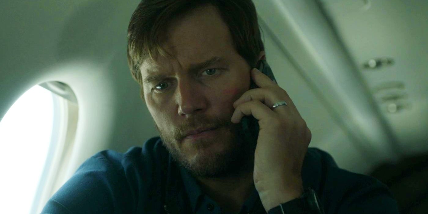 Chris Pratt as Lieutenant Commander James Reece On the Phone On a Plane in The Terminal List