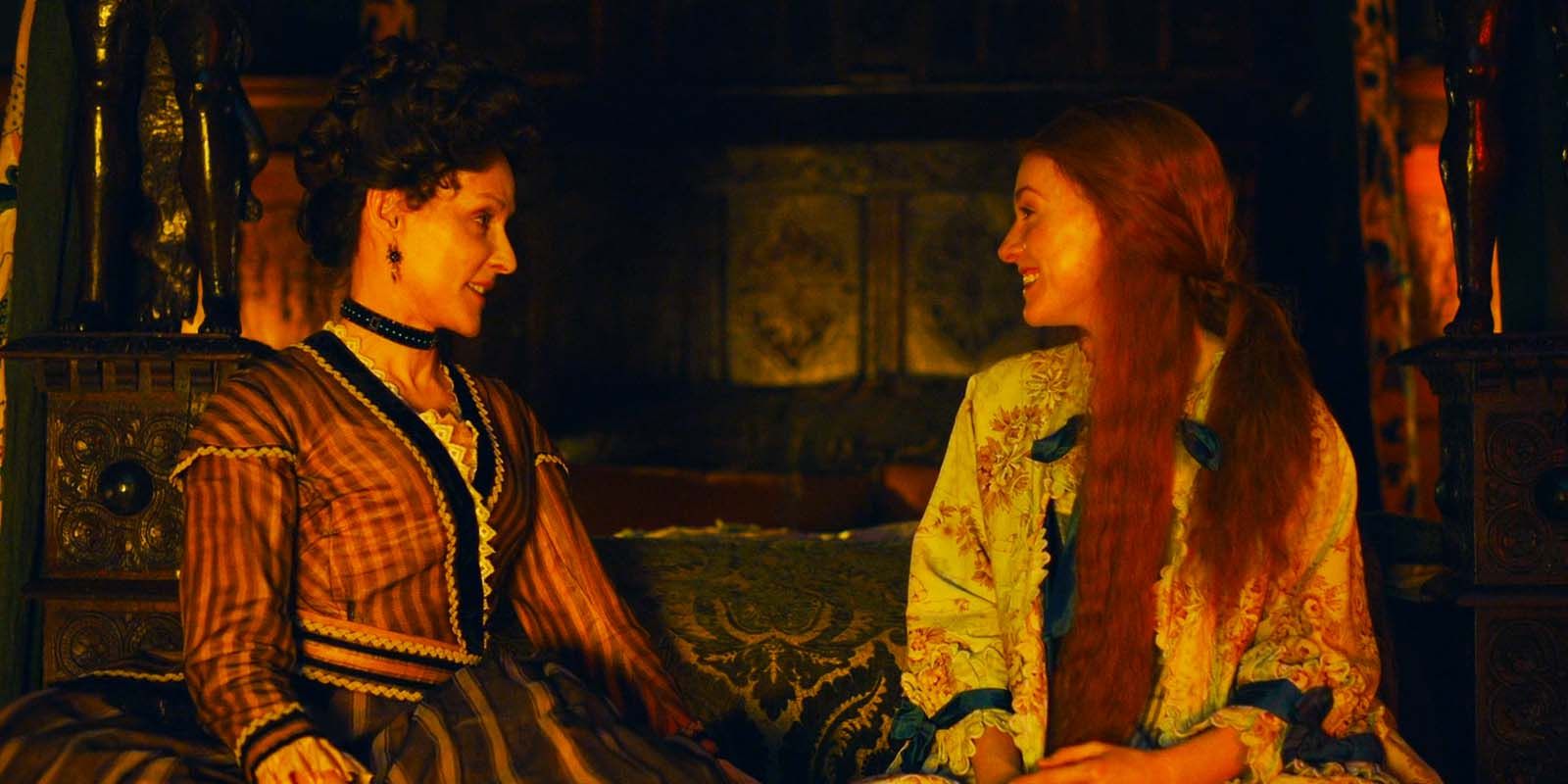 Claude Perron as Marquise d’Etagnac and Harriet Slater as Clara Trenchard in Belgravia The Next Chapter episode 3