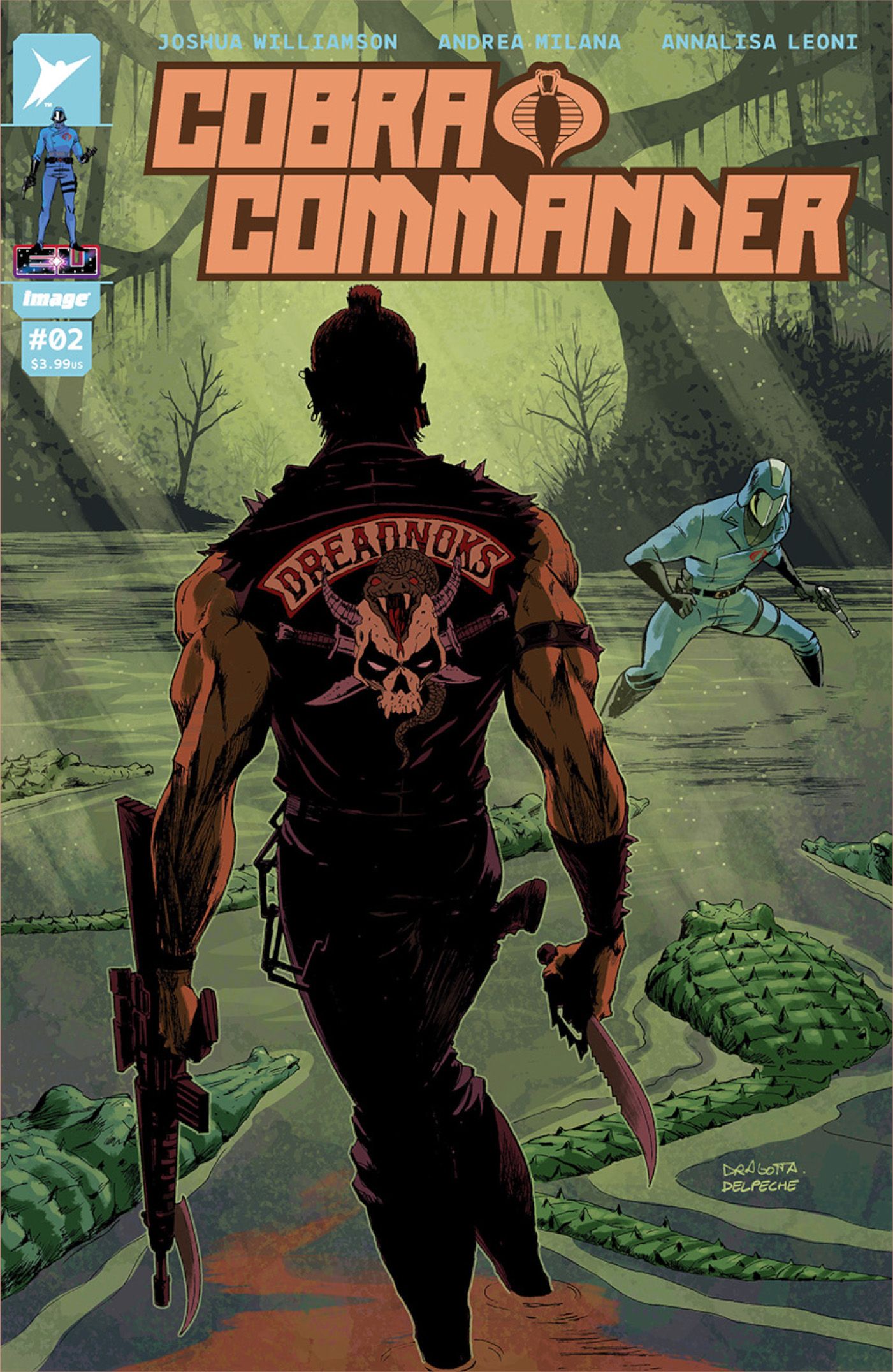 CobraCommander02E_Cover-1 - a person wearing a ripped Dreaknoks jacket stands with their back to the reader.