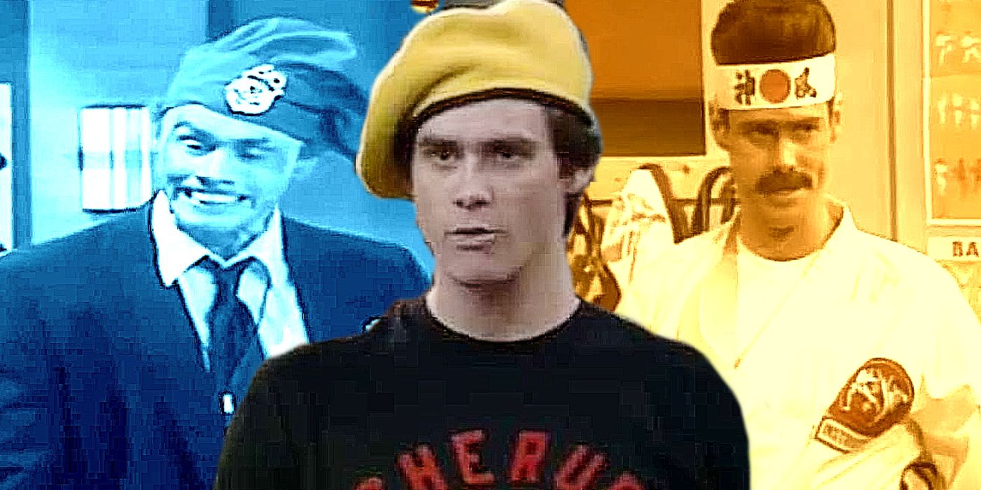 Collage of Jim Carrey as Fire Marshall Bill, Dickie Peterson, and Bob Jackson in In Living Color.