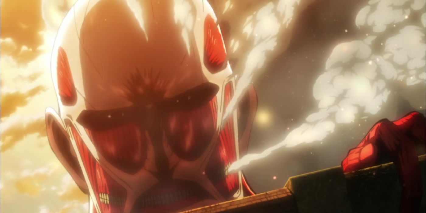 Colossal Titan from Attack on Titan looking over the wall