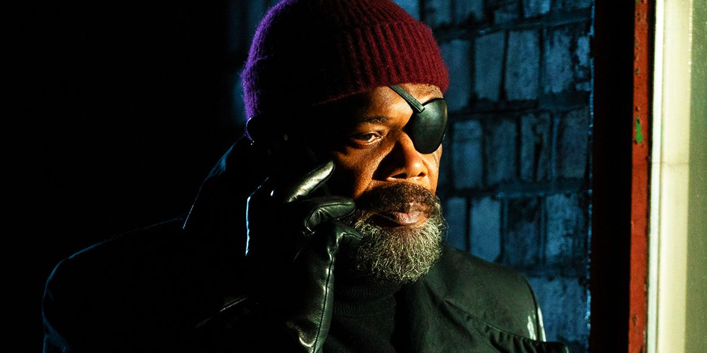 Samuel L. Jackson as Covert Nick Fury on the phone in Secret Invasion