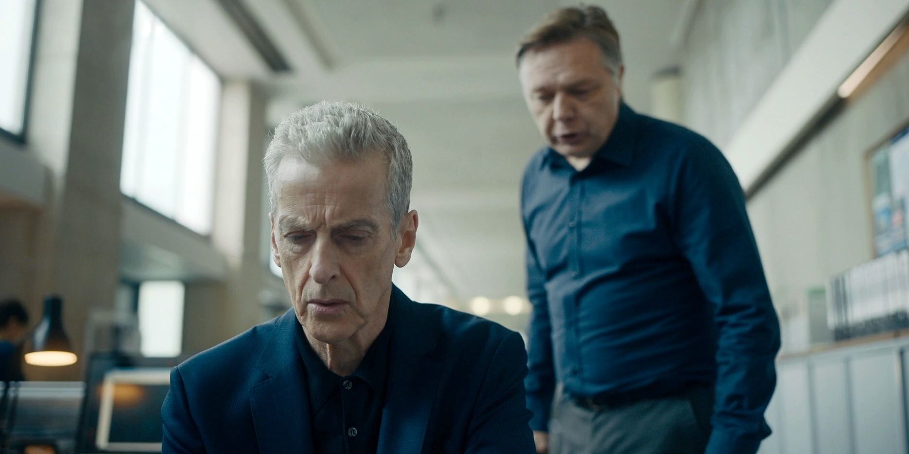 Peter Capaldi as Daniel Hegarty and Shaun Dooley as Kim Cardwell in Criminal Record.
