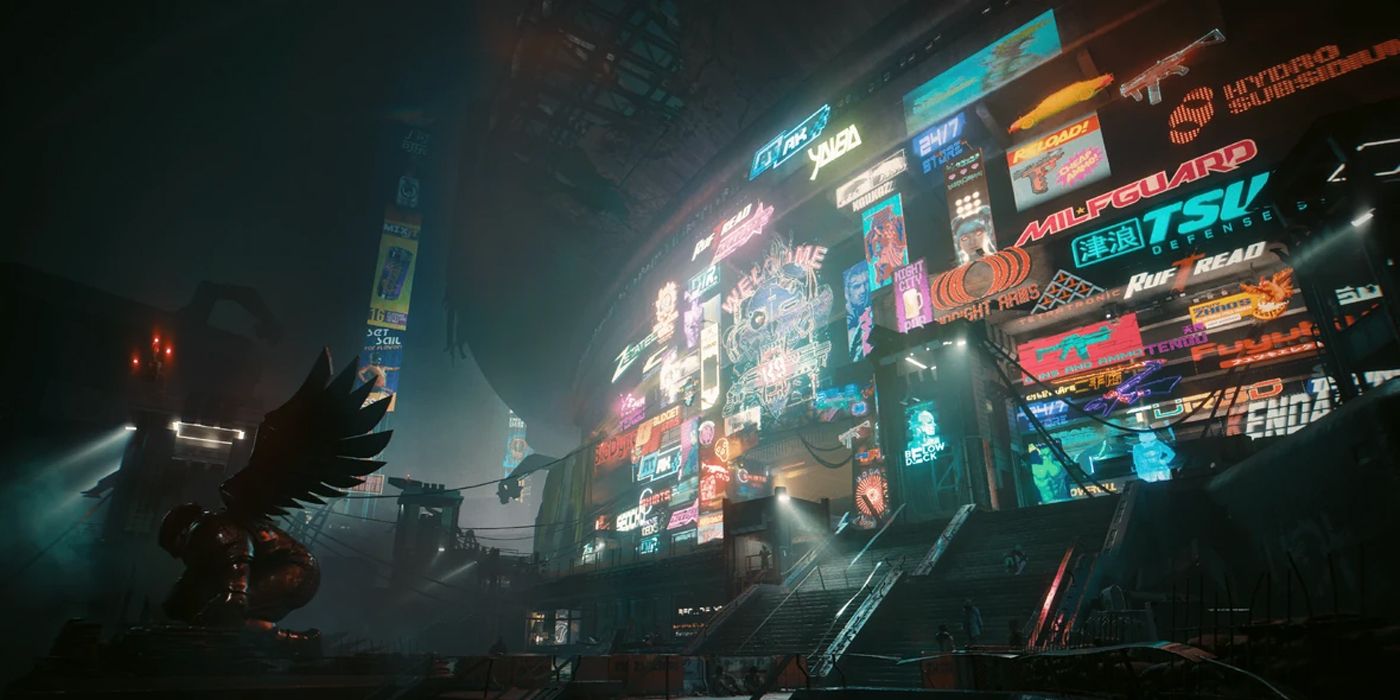Джонни Сильверхенд в окружении двух машин в Cyberpunk 2077