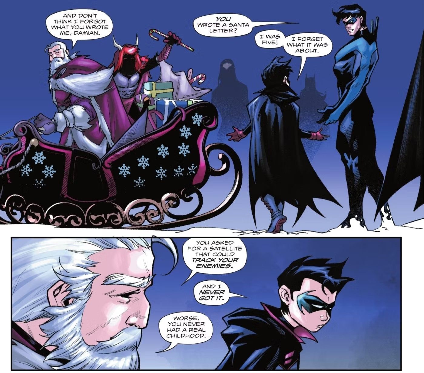 Batman/Santa Claus: Silent Knight, Santa Claus speaks with Robin and Nightwing.