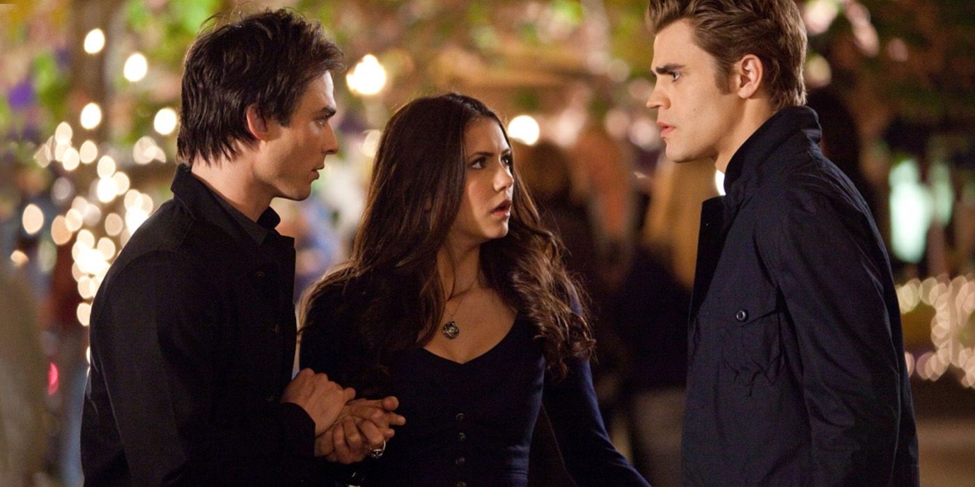 Damon, Stefan and Elena talking from the Vampire Diaries