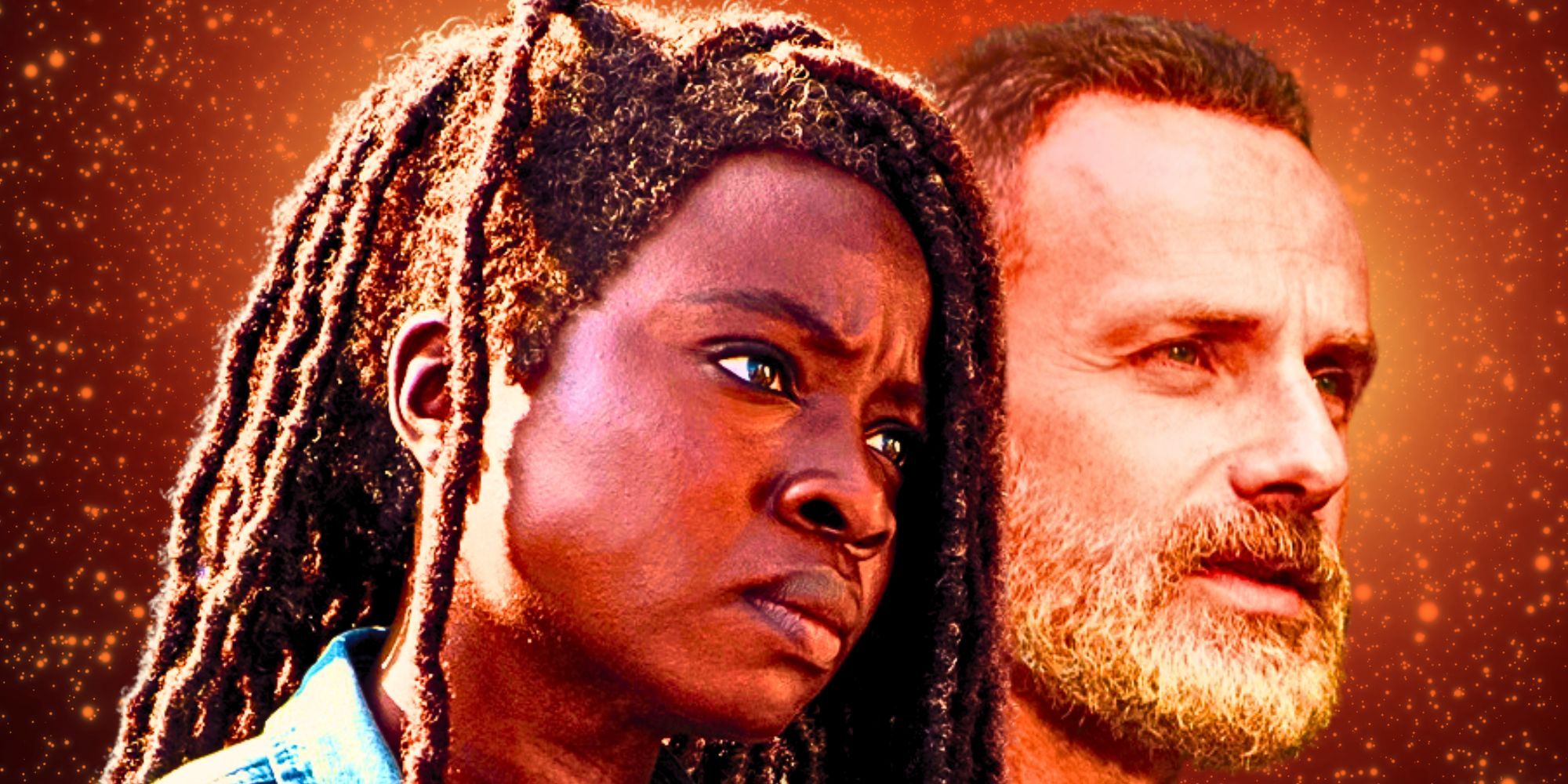 Danai Gurira as Michonne and Andrew Lincoln as Rick Grimes in The Walking Dead: The Ones Who Live