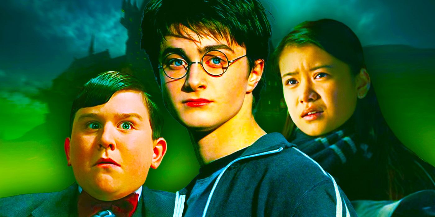 Daniel Radcliffe as Harry Potter, Harry Melling as Dudley Dursley, and Katie Leung as Cho Chang