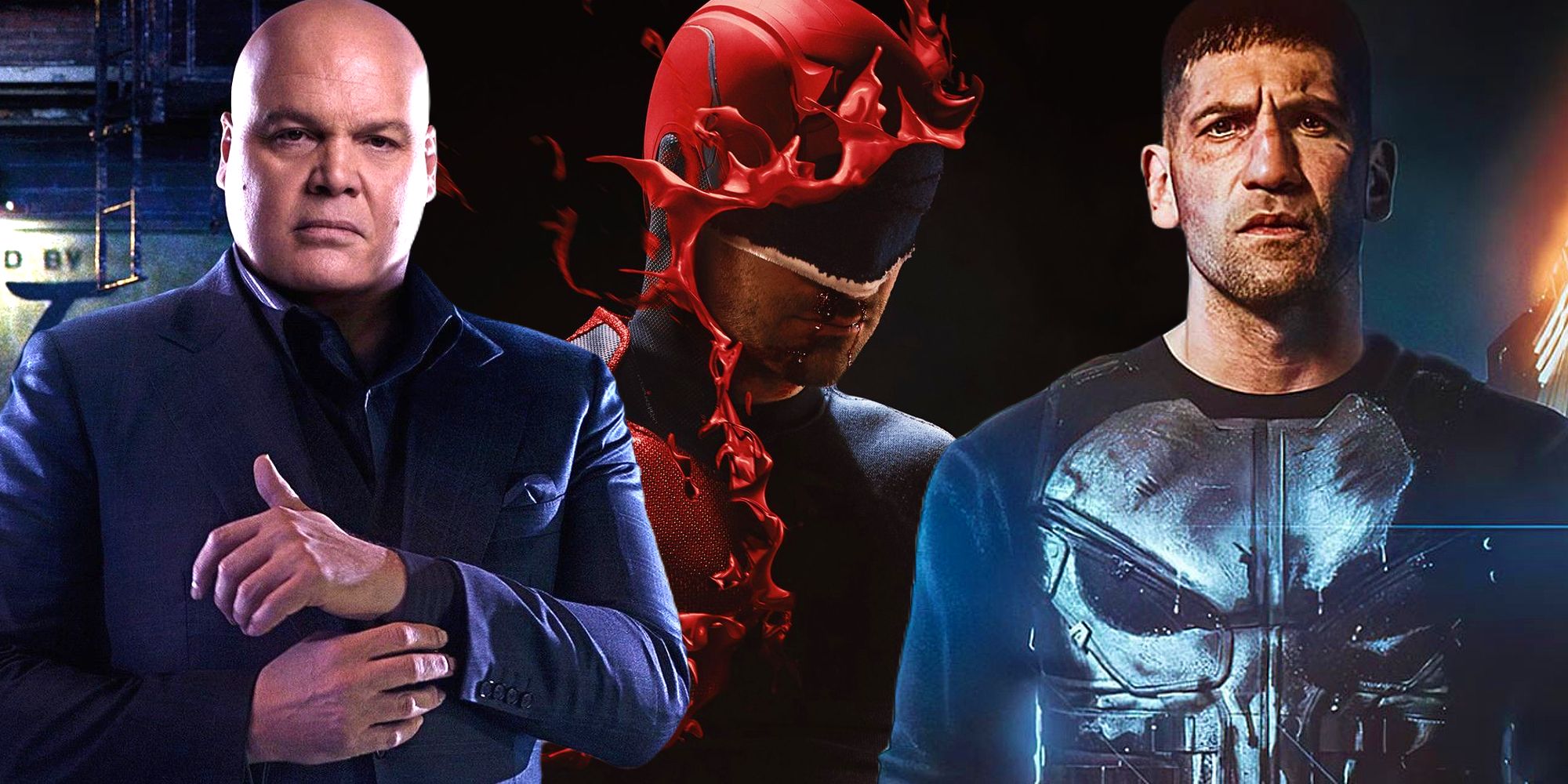 Daredevil, Kingpin, and Punisher as seen in the Netflix Marvel series