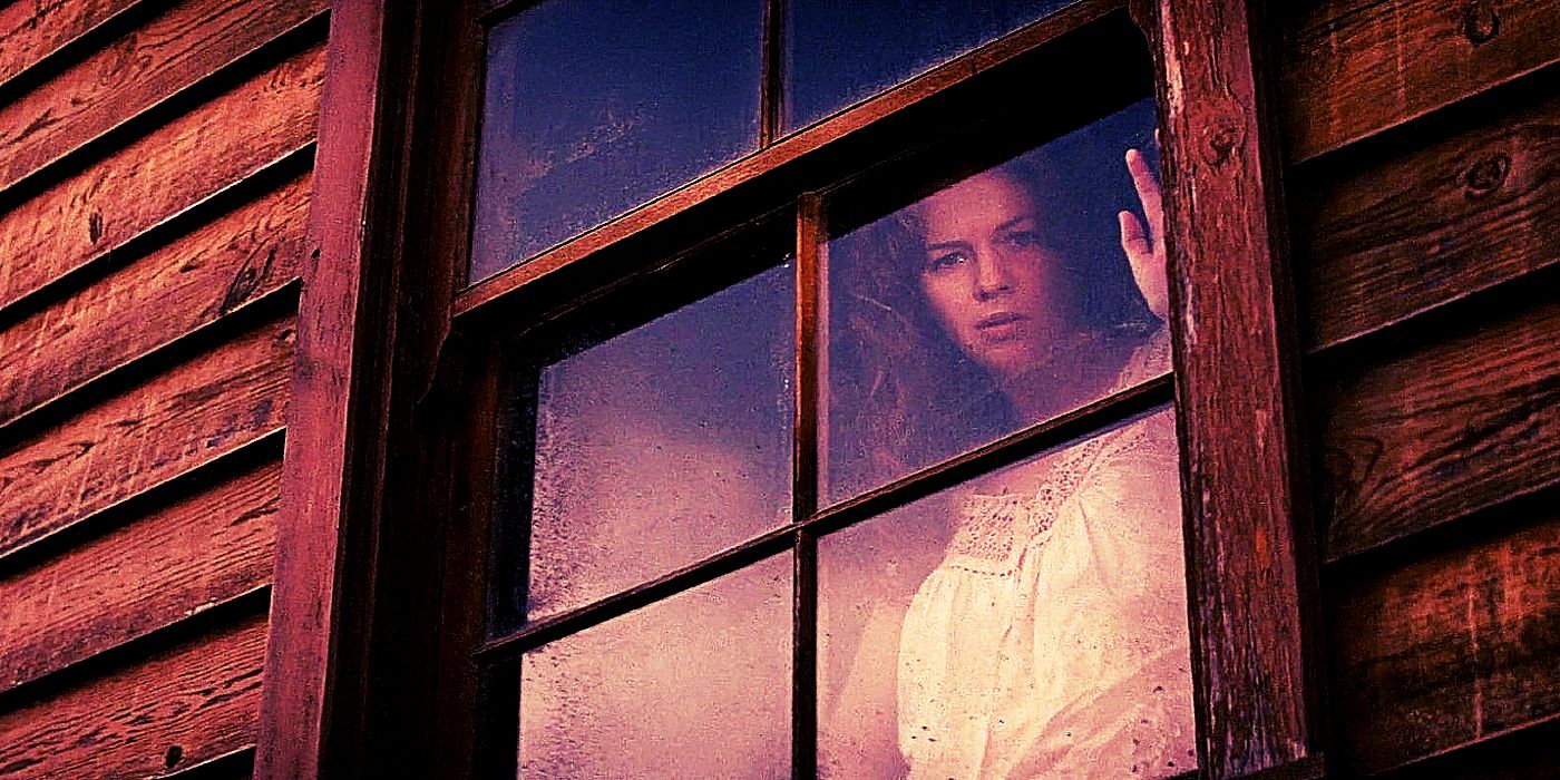 Daughter of a Son of a Gun (Amber Tamblyn) looking through a window in Django Unchained.