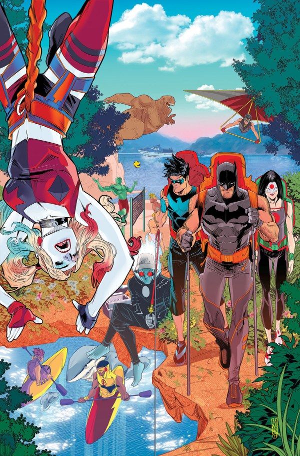 DC's Spring Breakout! #1 featuring Batman, Katana, Nightwing hiking and Harley Quinn rock climbing and others
