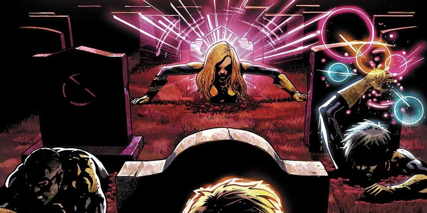 Featured Image: cropped cover for Dead X-Men #1, X-Men crawling out of their graves