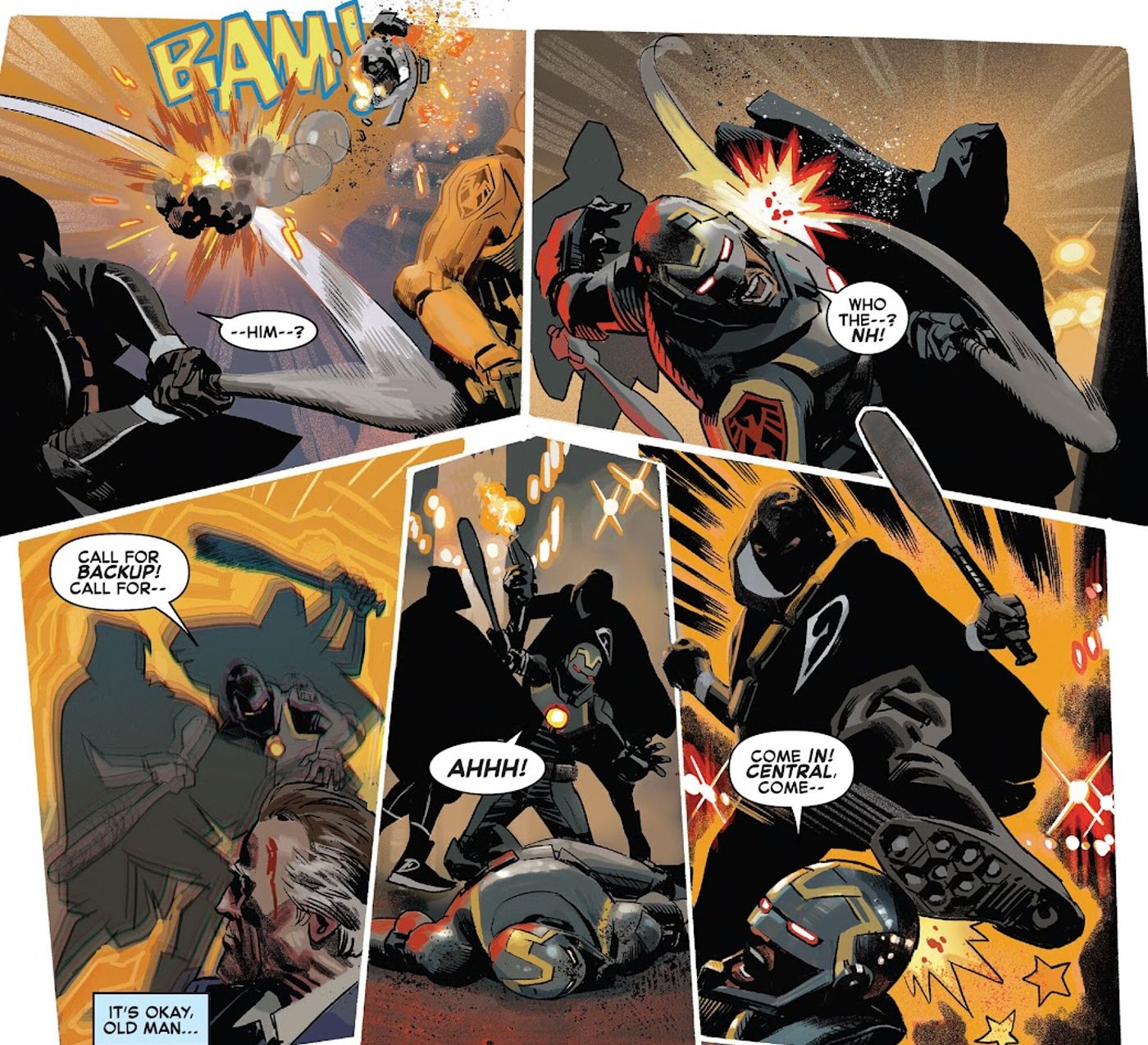 Avengers: Twilight #1, the Defenders step in and rescue Steve Rogers from the Iron Cops.