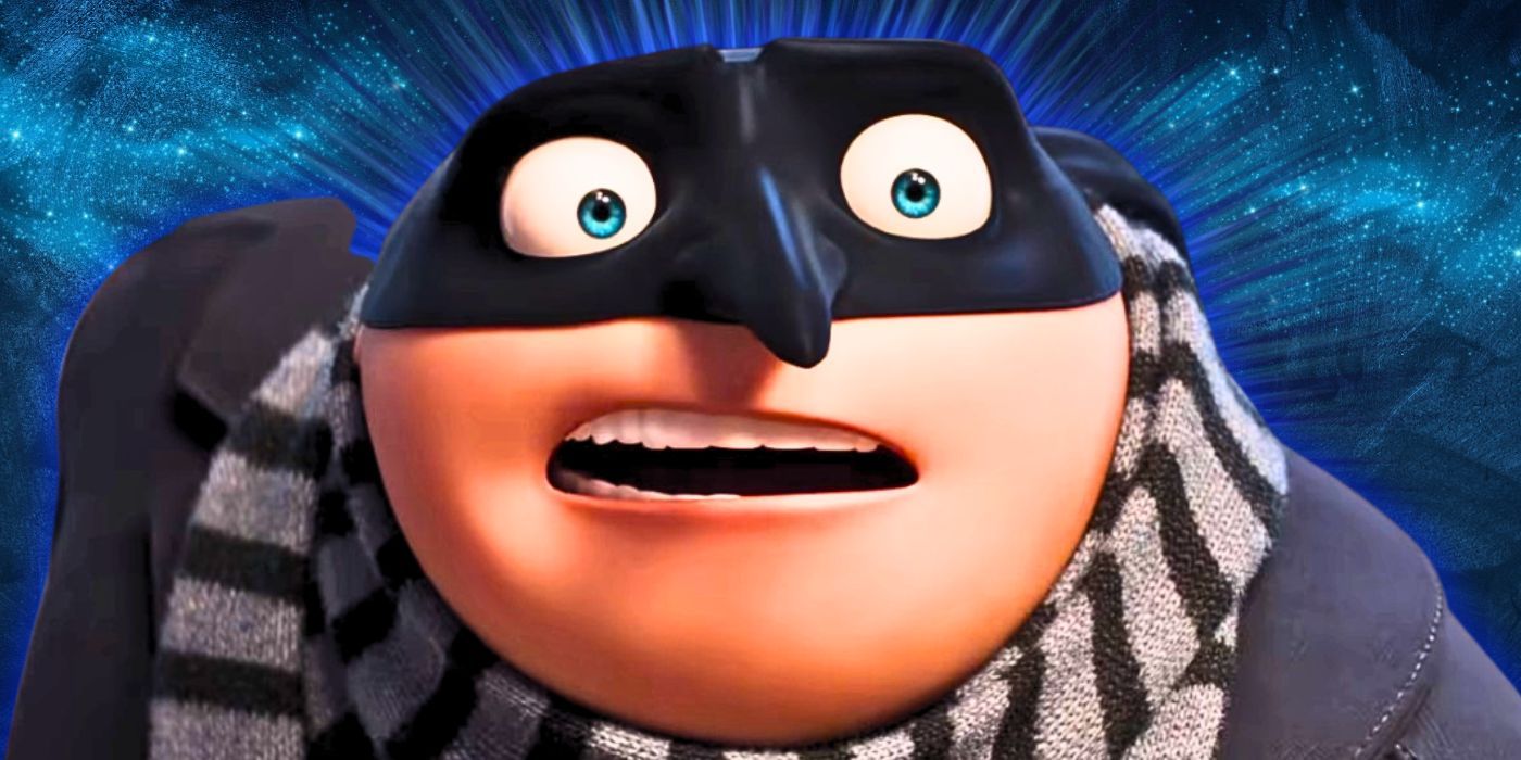 Gru wearing a black mask and looking shocked in Despicable Me 4