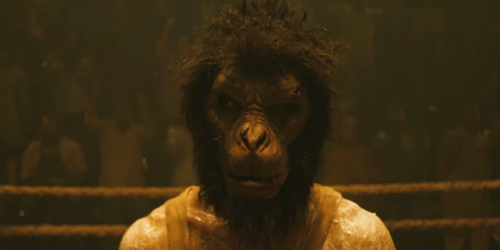 Dev Patel dressed as Monkey in a ring in Monkey Man 