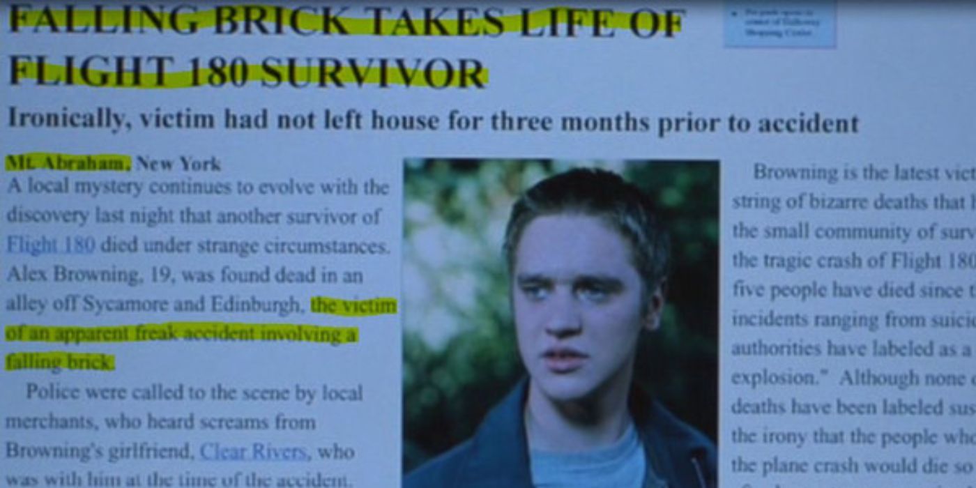 Devon Sawa as Alex Browning in a newspaper article from Final Destination 2.