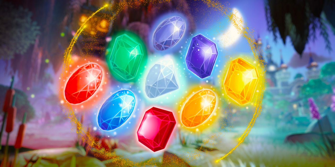 A gold ring surrounding nine shiny gems in Disney Dreamlight Valley.