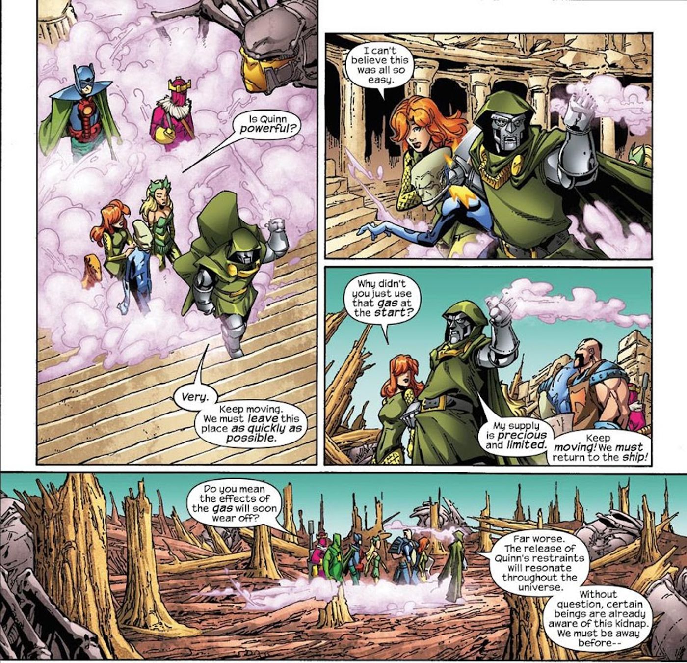 Doctor Doom and the Masters of Evil free Quinn in order to track the Infinity Stones' path.