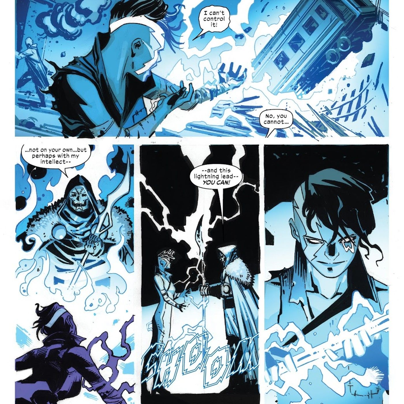 panels from X-Men #29, Doctor Doom recruits Volta for his X-Men