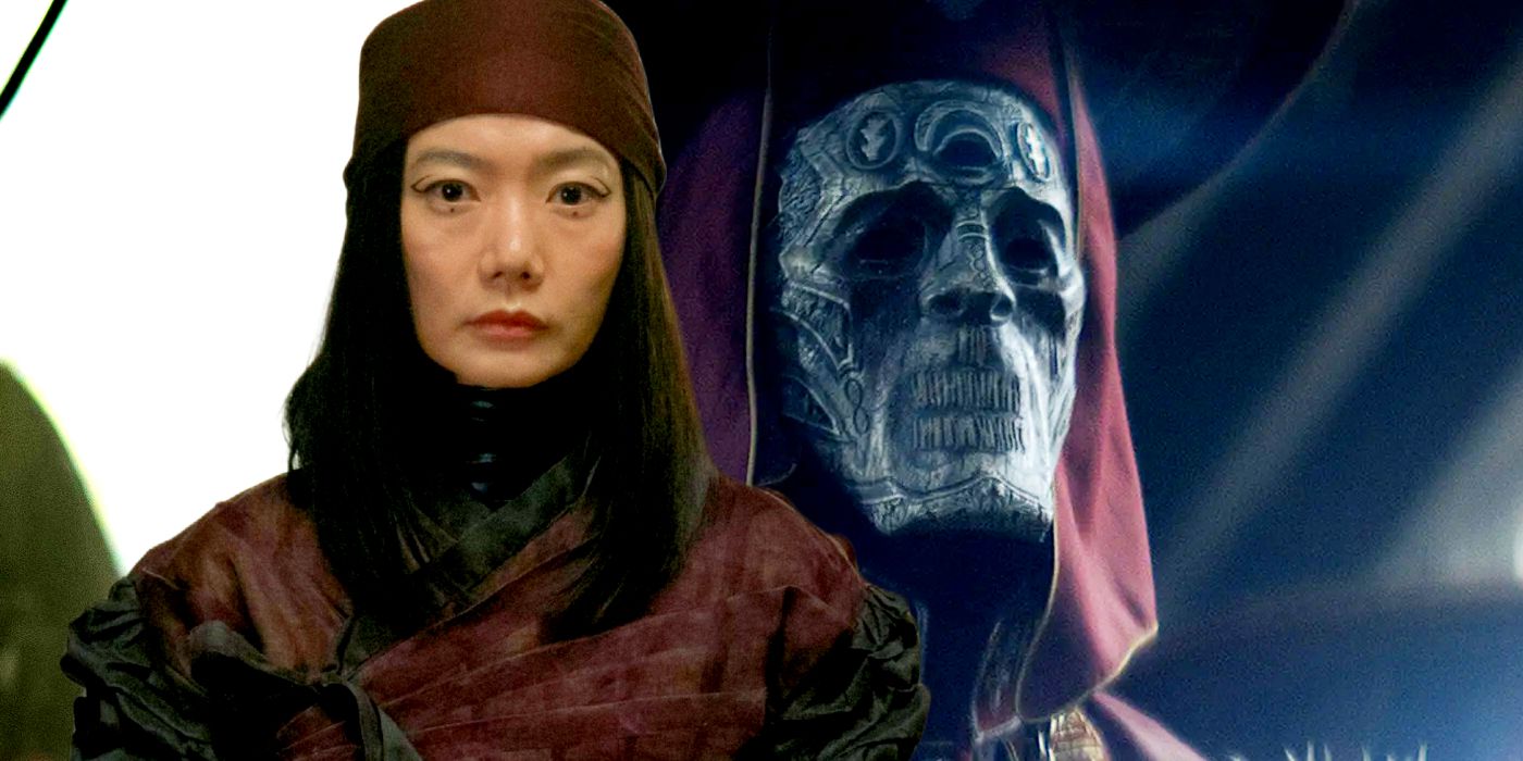 Doona Bae as Nemesis with a Masked Figure from Rebel Moon