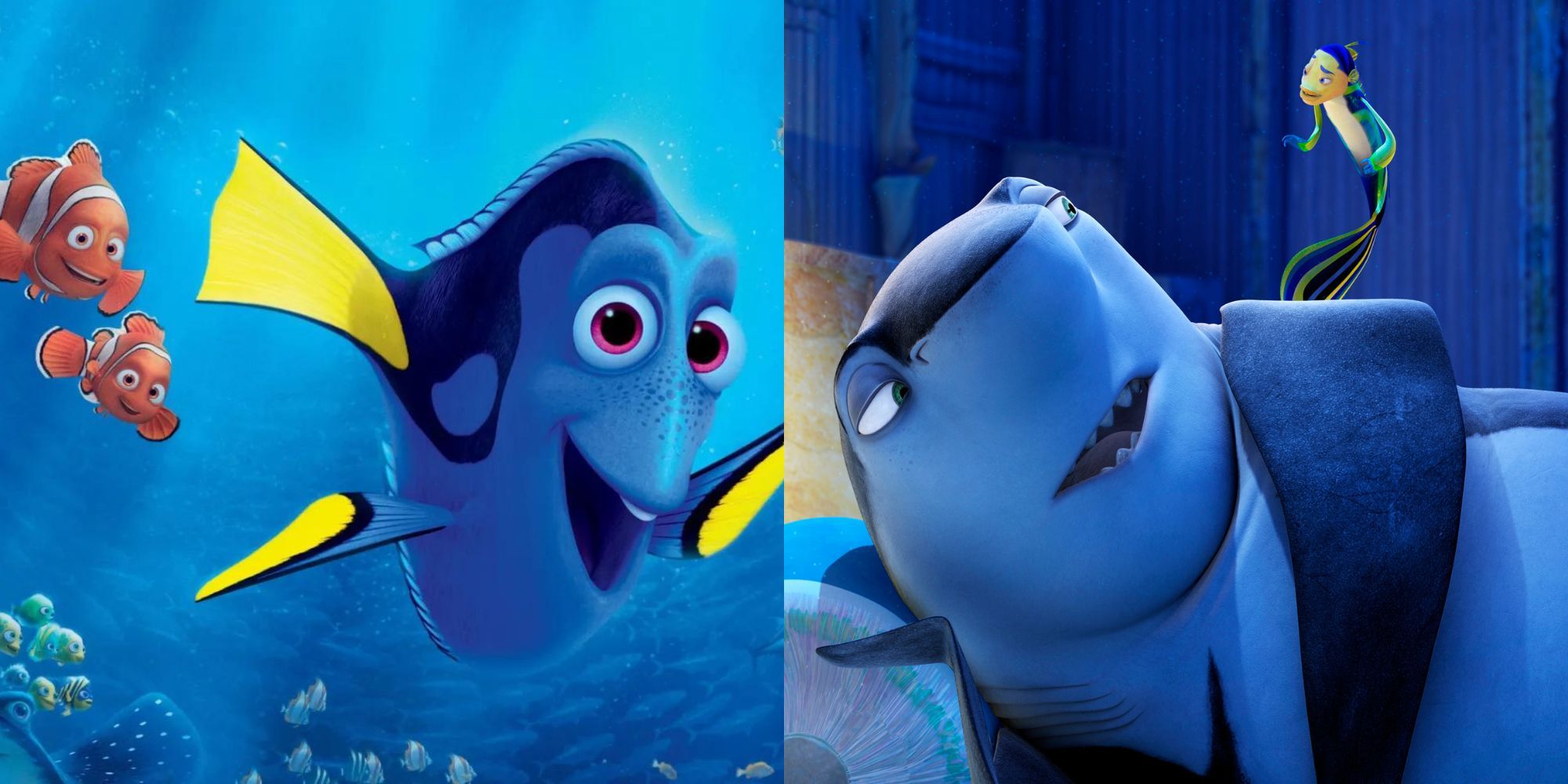 Dory Marlin and Nemo in Finding Nemo and Oscar and Lenny in Shark Tale