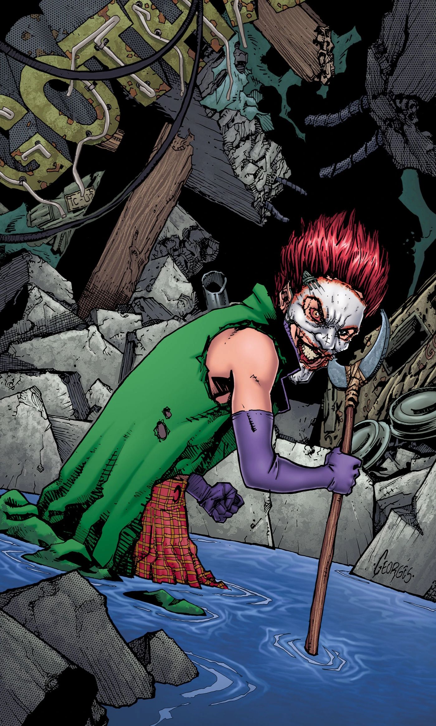 Duela Dent wading through Gotham’s sewers